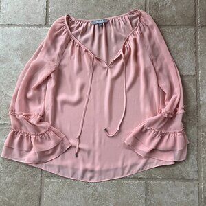 Marled Pastel Pink Cottage tiered bell sleeve top - fairycore - sheer-lined.
